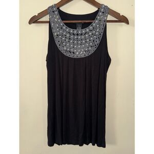 Sweaterworks Black Sleeveless Tank Top S NWT Pearl Beaded Crochet Neckline